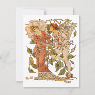 Antike viktorianische Kunst, Rose von Walter Crane Einladung