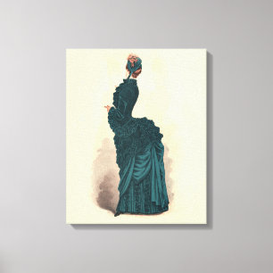 Antike viktorianische Modeplatte: Teal Bustle Klei Leinwanddruck