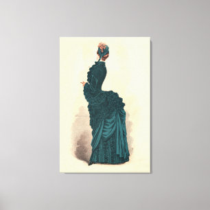 Antike viktorianische Modeplatte: Teal Bustle Klei Leinwanddruck