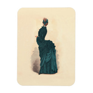 Antike viktorianische Modeplatte: Teal Bustle Klei Magnet