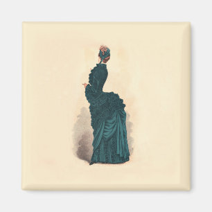 Antike viktorianische Modeplatte: Teal Bustle Klei Magnet