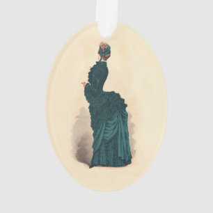 Antike viktorianische Modeplatte: Teal Bustle Klei Ornament