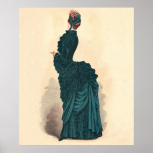 Antike viktorianische Modeplatte: Teal Bustle Klei Poster