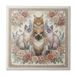 Antike viktorianische ornamentale florale Katzenku Fliese