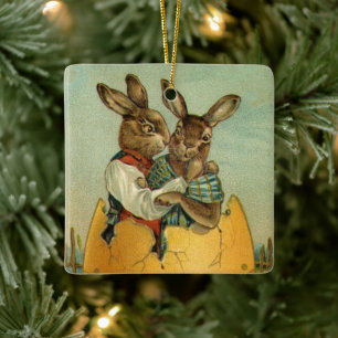 Antike viktorianische Osterhasen in einem goldenen Keramikornament
