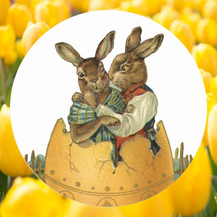 Antike viktorianische Osterhasen in einem goldenen Runder Aufkleber