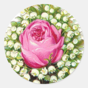 Antike viktorianische rosa Rose und Maiglöckchen Runder Aufkleber