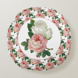 Antike viktorianische rosa Rosenblüten  Rundes Kissen