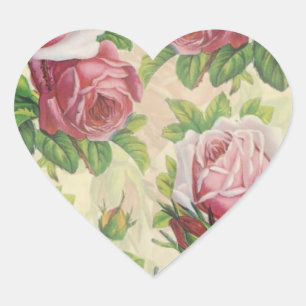 Antike viktorianische rosa und rote Rosen Herz-Aufkleber