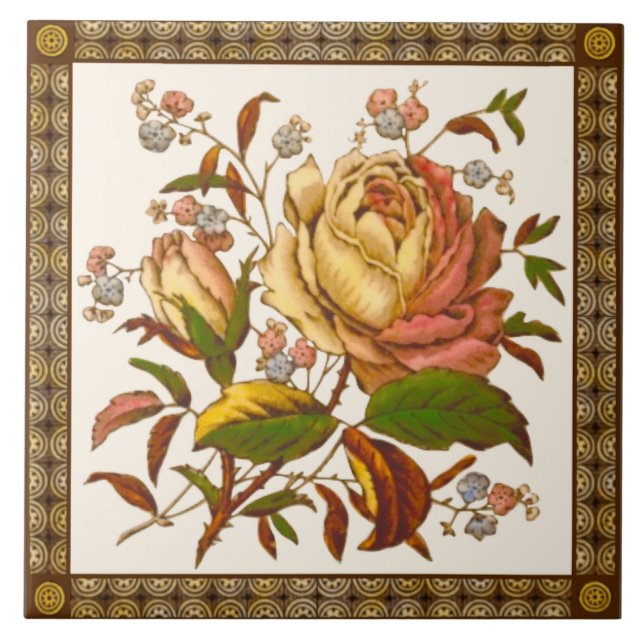 Antike Viktorianische Rose Tranferware Tile Repro Fliese (Vorderseite)