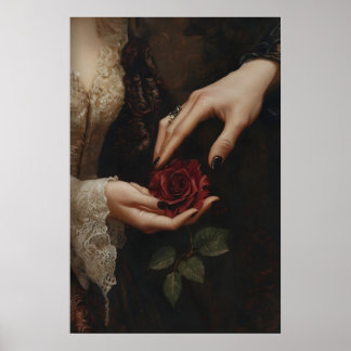 Antike viktorianische Rosenmalerei dunkler Valenti Poster