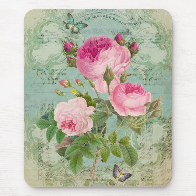 Antike viktorianische Shabby Chic-Art-Rosen Mousepad (Vorne)