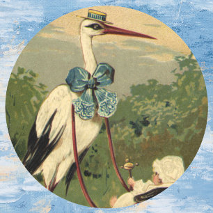 Antike viktorianische Storch- und Kinderwagenabbil Runder Aufkleber