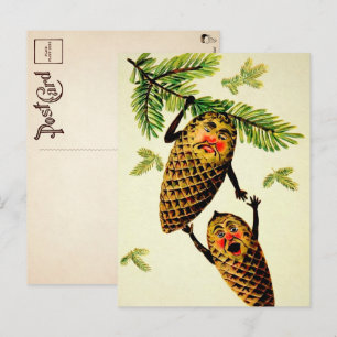Antike viktorianische Tannenzapfen-Weihnachtspostk Postkarte