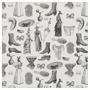 antike viktorianische Tiere Schwarz-Weiß-Toile Fra Stoff