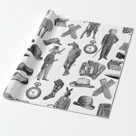 Antike viktorianische Tiere Schwarz-weiße Handwerk Geschenkpapier