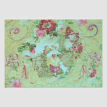 Antike viktorianische Toile Hellgrün Decoupage