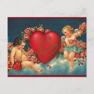 Antike viktorianische Valentinscherubs Feiertagspostkarte