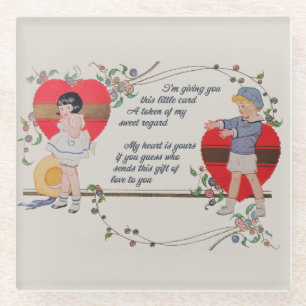 Antike viktorianische Valentinskarten-Kunst Retro Glasuntersetzer