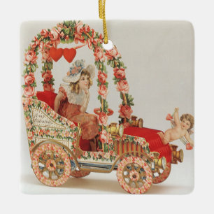 Antike viktorianische Valentinstag, Auto mit Blume Keramikornament