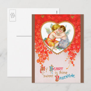 Antike viktorianische Valentinstag, Cherubs in Her Feiertagspostkarte