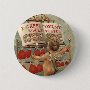 Antike viktorianische Valentinstag, Cupid und Herz Button