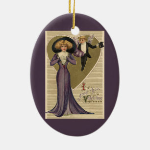 Antike viktorianische Valentinstag, Dame in Lila Keramikornament