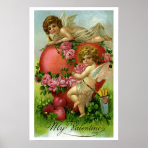 Antike viktorianische Valentinstag Engel Herz Rose Poster