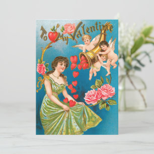Antike viktorianische Valentinstag Engel und Herze Feiertagskarte