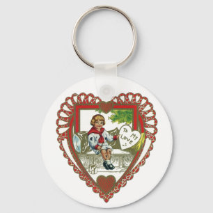 Antike viktorianische Valentinstag, Junge im Herze Schlüsselanhänger
