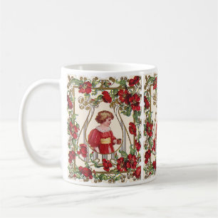 Antike viktorianische Valentinstag-Kinder mit Rose Kaffeetasse
