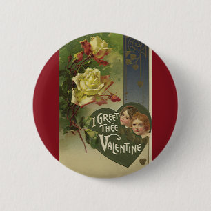 Antike viktorianische Valentinstag, Mädchen und Ro Button
