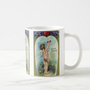 Antike viktorianische Valentinstagskarte, Kupidos  Tasse