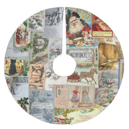 Antike Viktorianische Weihnachten Ephemera Collage Polyester Weihnachtsbaumdecke