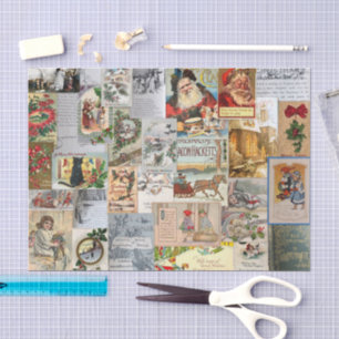 Antike Viktorianische Weihnachten Ephemera Collage Seidenpapier