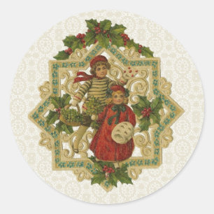Antike viktorianische Weihnachten Kinder Runder Aufkleber