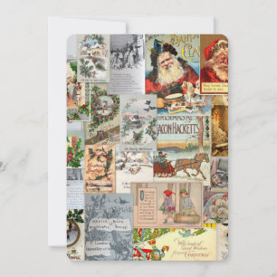 Antike viktorianische Weihnachts-Ephemera-Collage- Feiertagskarte