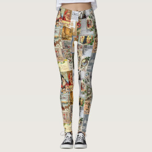 Antike viktorianische Weihnachts-Ephemeren-Collage Leggings