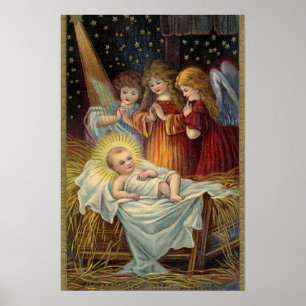 Antike viktorianische Weihnachts-Nativitäts-Engel Poster