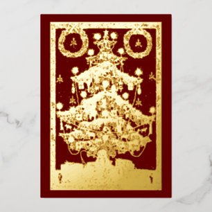 Antike viktorianische Weihnachtsbaum-Dekoration au Folien Feiertagskarte