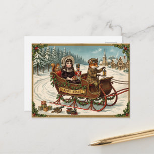 Antike viktorianische Weihnachtspostkarte mit Fuch Feiertagspostkarte