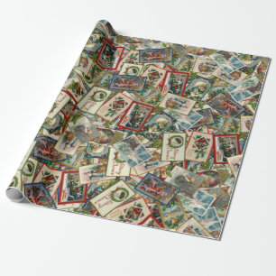 Antike viktorianische Weihnachtspostkarten Geschenkpapier