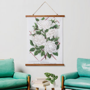 Antike viktorianische weiße Kletterrosen Garten Wandteppich Mit Holzrahmen
