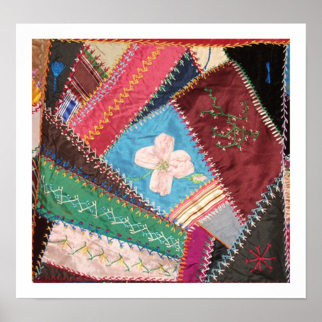 Antike Viktorianische Zeit Crazy Quilt Square Poster (Vorne)