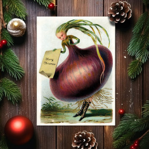 Antike viktorianische Zwiebel-Weihnachtskarte Feiertagskarte