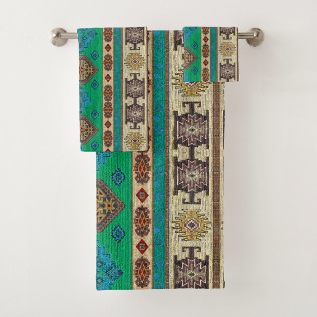 Antike Vintag grüne Blaue Kilim Türkisch Badhandtuch Set (Insitu)