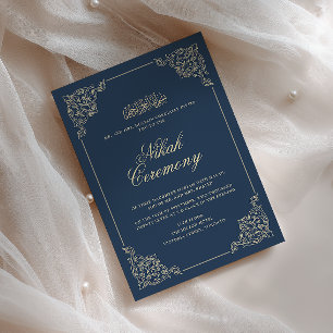 Antike Vintage-Barock Marineblaue Nikah-Zeremonie Einladung