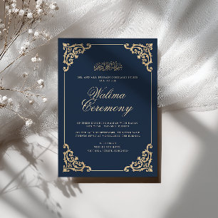 Antike Vintage-Barock Marineblaue Walima-Zeremonie Einladung