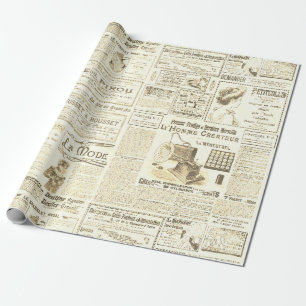 Antike Vintage Beige Französische Werbung Ephemera Geschenkpapier