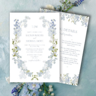 Antike Vintage Blaue Garten-Monogramm-Details Hoch Einladung